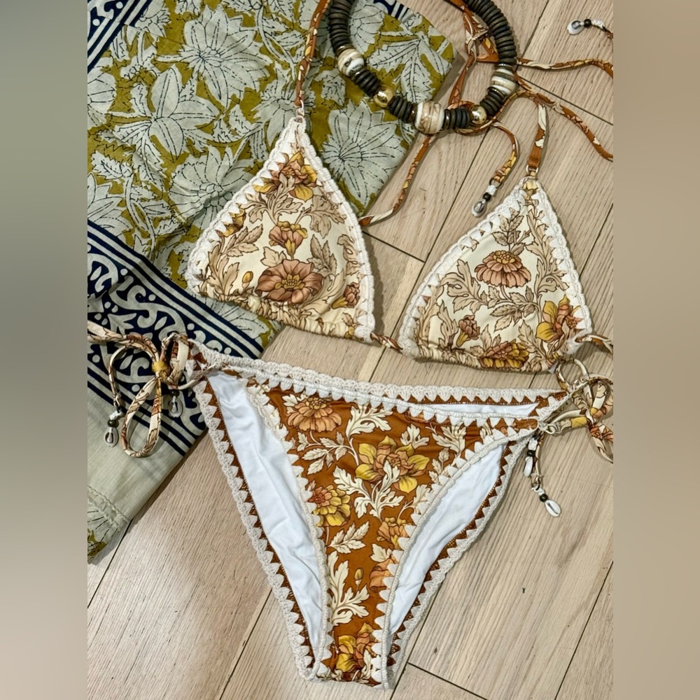 Zimmermann Floral Bikini in Brown and Cream